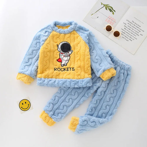 Winter Disney Children Clothing Boys Sleepwear Set Flannel Thick Long