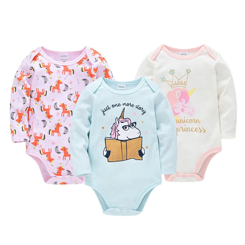 Kavkas Baby Boys Girls Bodysuit 3 PCS Long Sleeve 100% Cotton Baby