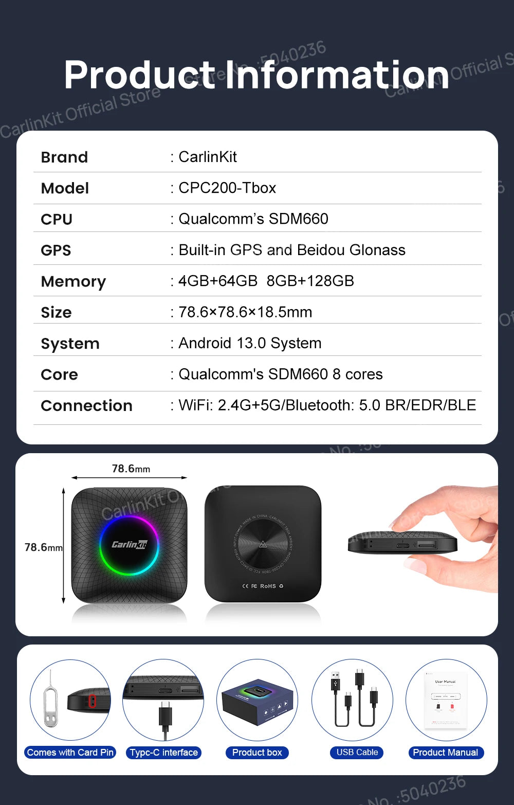 Carlinkit CarPlay Video Box LED Android 13 Wireless Android Auto SM6225 660 8-Core CarPlay Ai Box Support YouTube IPTV 512GB SD