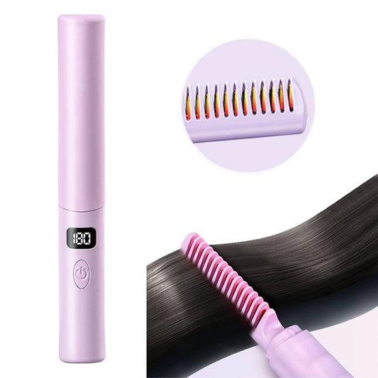 Straightener Comb Anti-Scald Cordless Hair Straightener Brush 70Mins