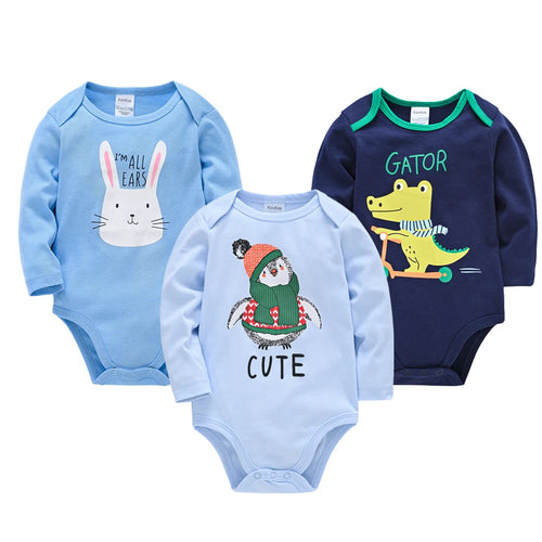 Kavkas Baby Boys Girls Bodysuit 3 PCS Long Sleeve 100% Cotton Baby