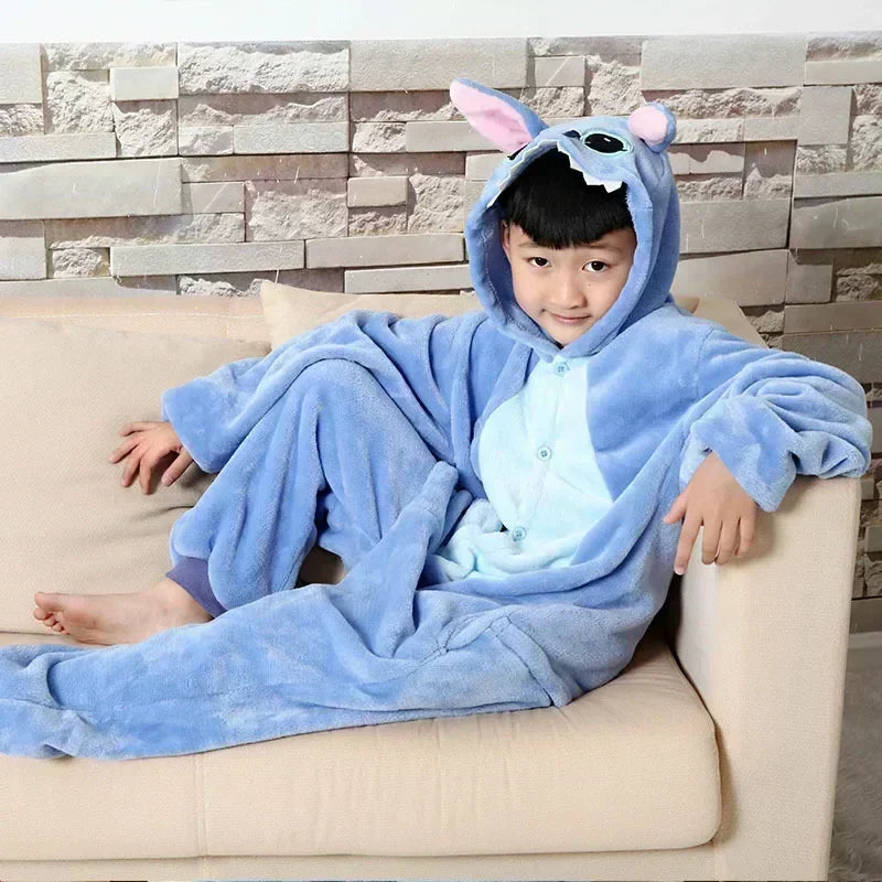 Disney Lilo Stitch Pajamas Children Cartoon Plush Kigurumi Onesies