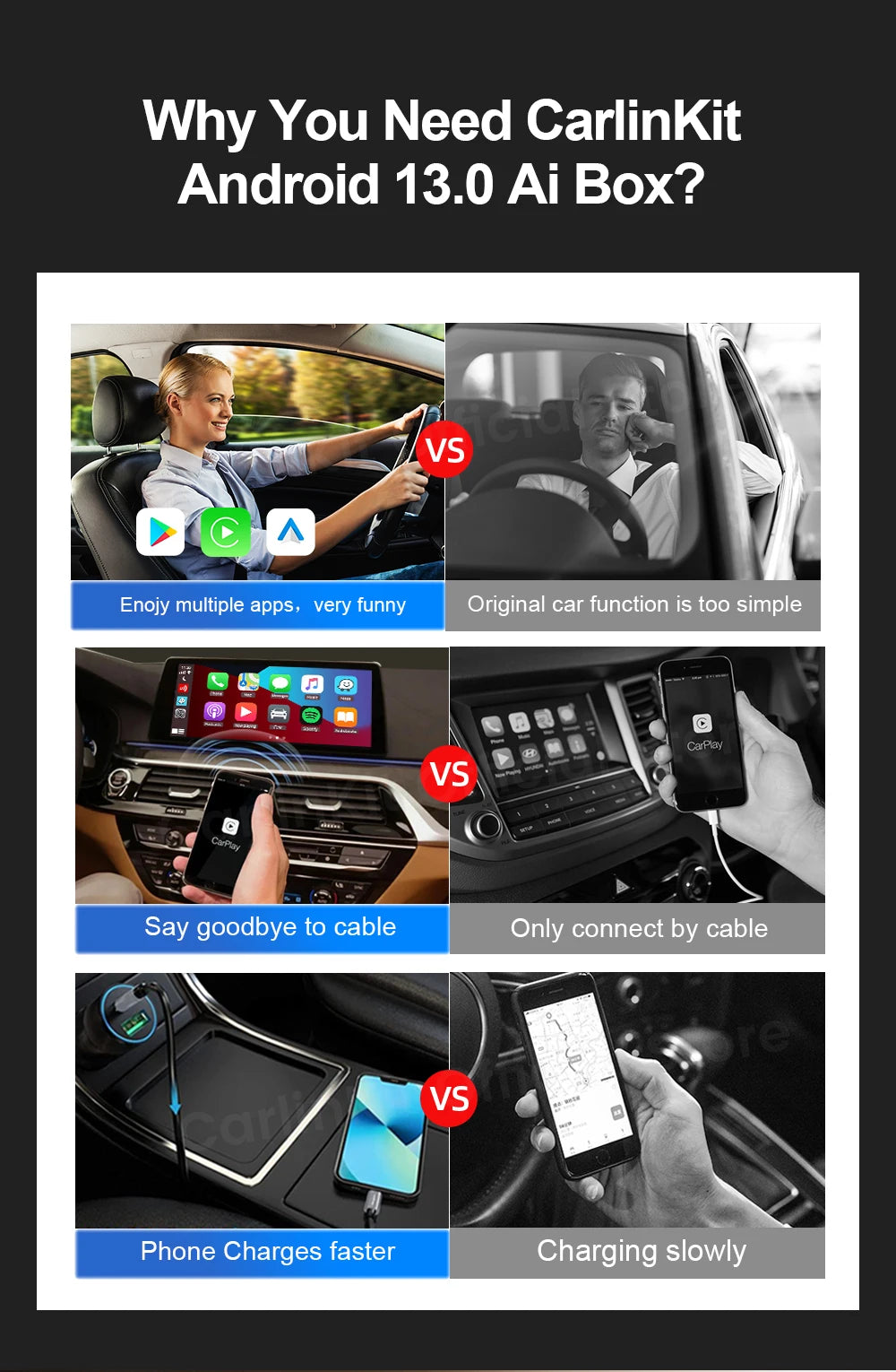 CarlinKit CarPlay Ai Box Android 13 TV Box Support Netflix IPTV GPS Wireless Android Auto & CarPlay 4G LTE Genuine Qualcomm Chip