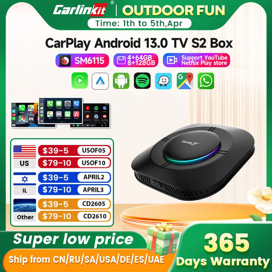 2025 Carlinkit Ai Box LED Android Wireless Carplay adapter Android 13 Qualcomm 6115 8-cores 64G Smart Tv Box For Netflix IPTV