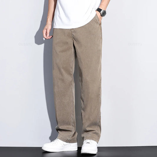 Brand Clothing Summer New Soft Lyocell Fabric Jeans Men Blue Elastic