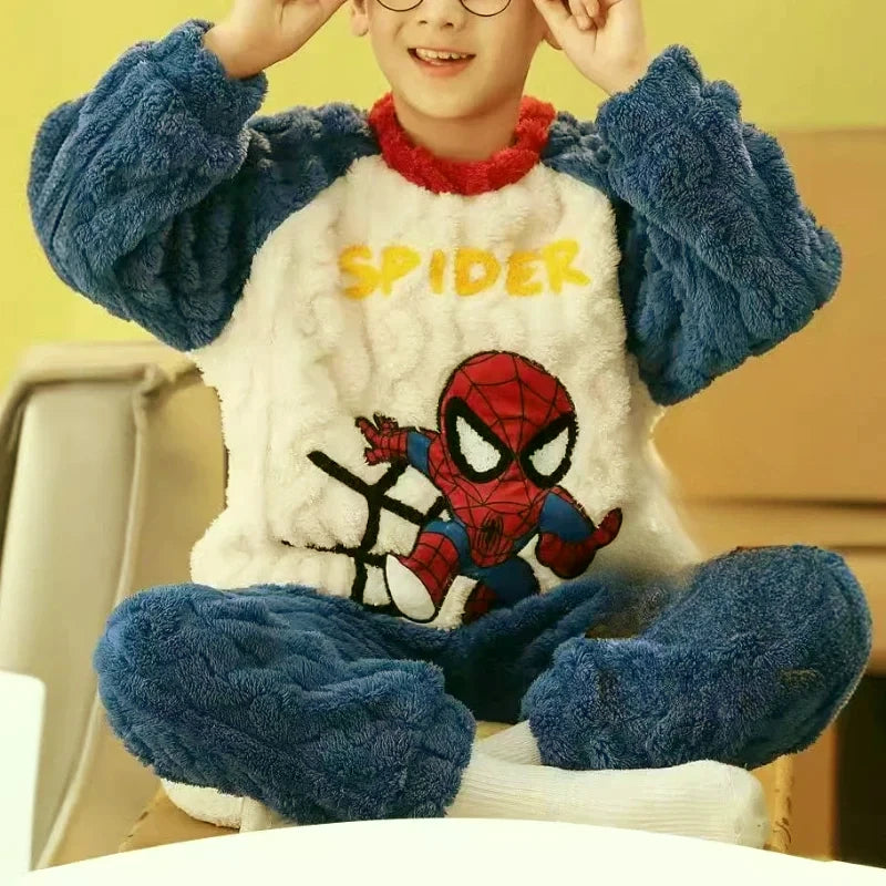Winter Disney Children Clothing Boys Sleepwear Set Flannel Thick Long