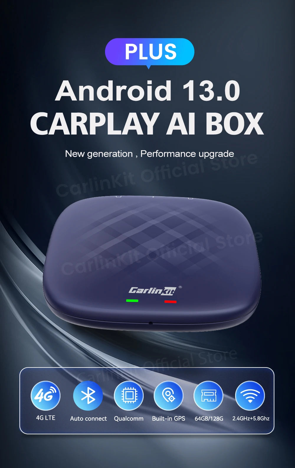 CarlinKit CarPlay Ai Box Android 13 TV Box Support Netflix IPTV GPS Wireless Android Auto & CarPlay 4G LTE Genuine Qualcomm Chip