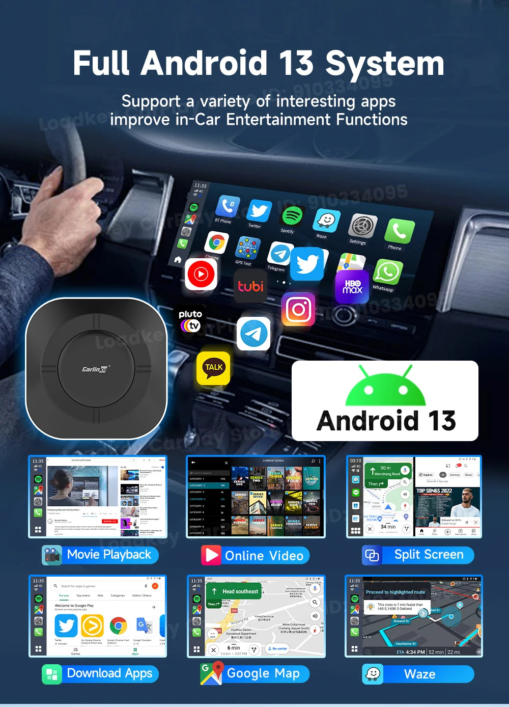 2025 Carlinkit Ai Box LED Android Wireless Carplay adapter Android 13 Qualcomm 6115 8-cores 64G Smart Tv Box For Netflix IPTV