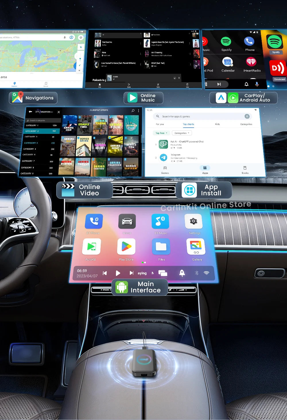 CarlinKit Lite Tv Box Android 10 Wireless Carplay ＆ Android auto Adapter Support Online Netfix Youtube IPTV Spotify Wifi BLE