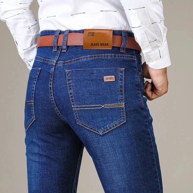 Autumn Classic Men's Fitted Stretch Jeans Business Casual Cotton Denim