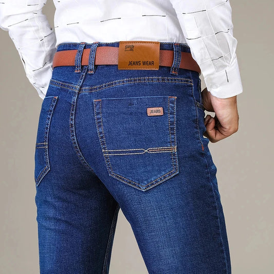 Autumn Classic Men's Fitted Stretch Jeans Business Casual Cotton Denim