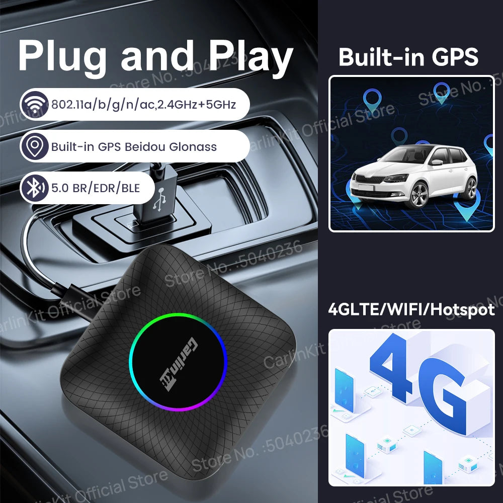 Carlinkit CarPlay Video Box LED Android 13 Wireless Android Auto SM6225 660 8-Core CarPlay Ai Box Support YouTube IPTV 512GB SD