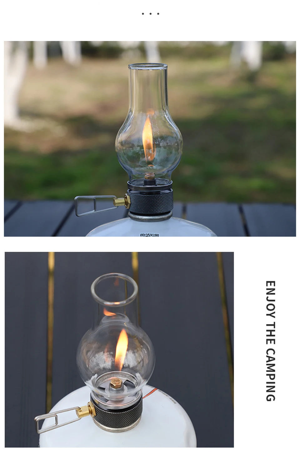 Camping Lamp Gas Candle Light Retro Glass Lampshade Atmosphere Light Outdoor Tent Lantern for Hiking Backpacking Picnic Fishing