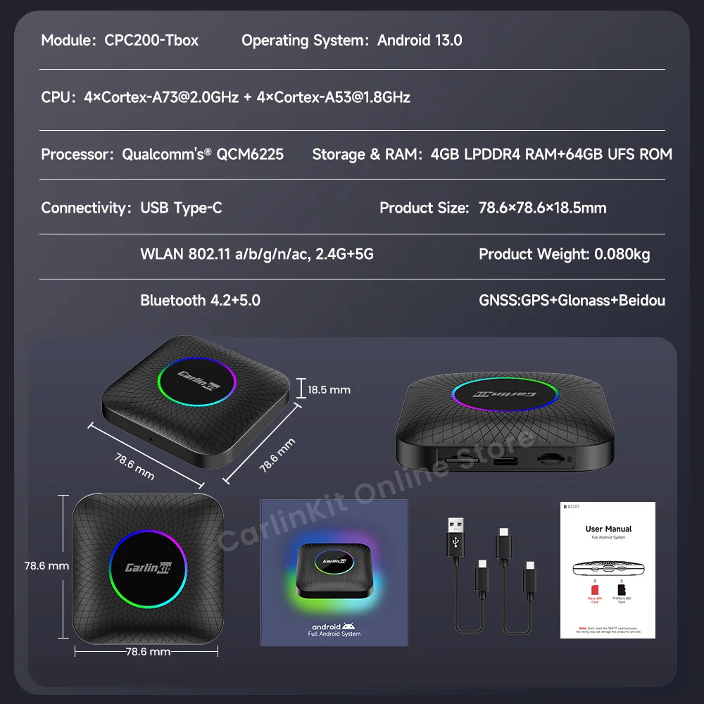 CarlinKit Android 13 Tv Box 8 Core CarPlay Android Auto Wireless Adapter Support Toyota Youtube Netfilx IPTV Spotify
