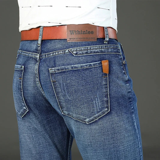 2024 New Spring Autumn Men Classic Jeans Business Fashion Straight