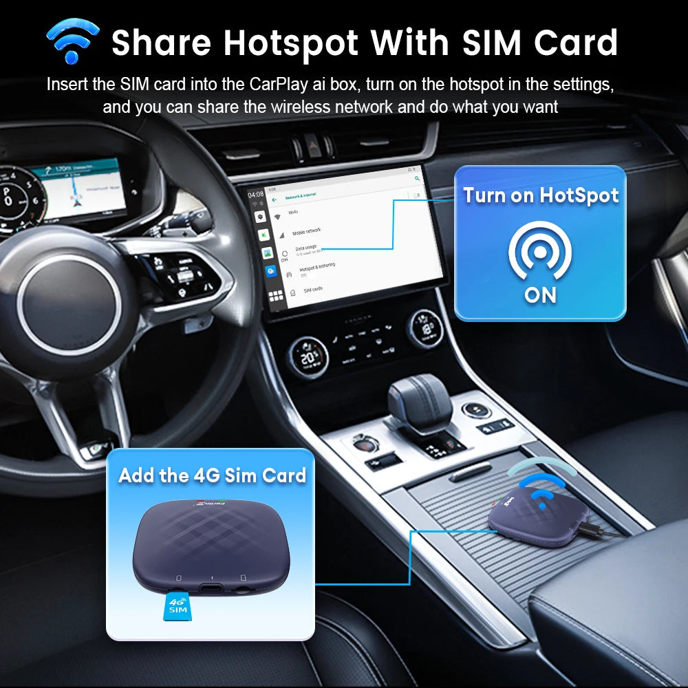 CarlinKit CarPlay Ai Box Android 13 TV Box Support Netflix IPTV GPS Wireless Android Auto & CarPlay 4G LTE Genuine Qualcomm Chip