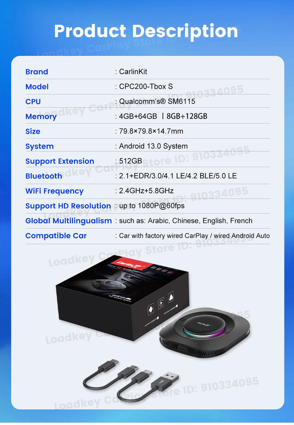 2025 Carlinkit Ai Box LED Android Wireless Carplay adapter Android 13 Qualcomm 6115 8-cores 64G Smart Tv Box For Netflix IPTV
