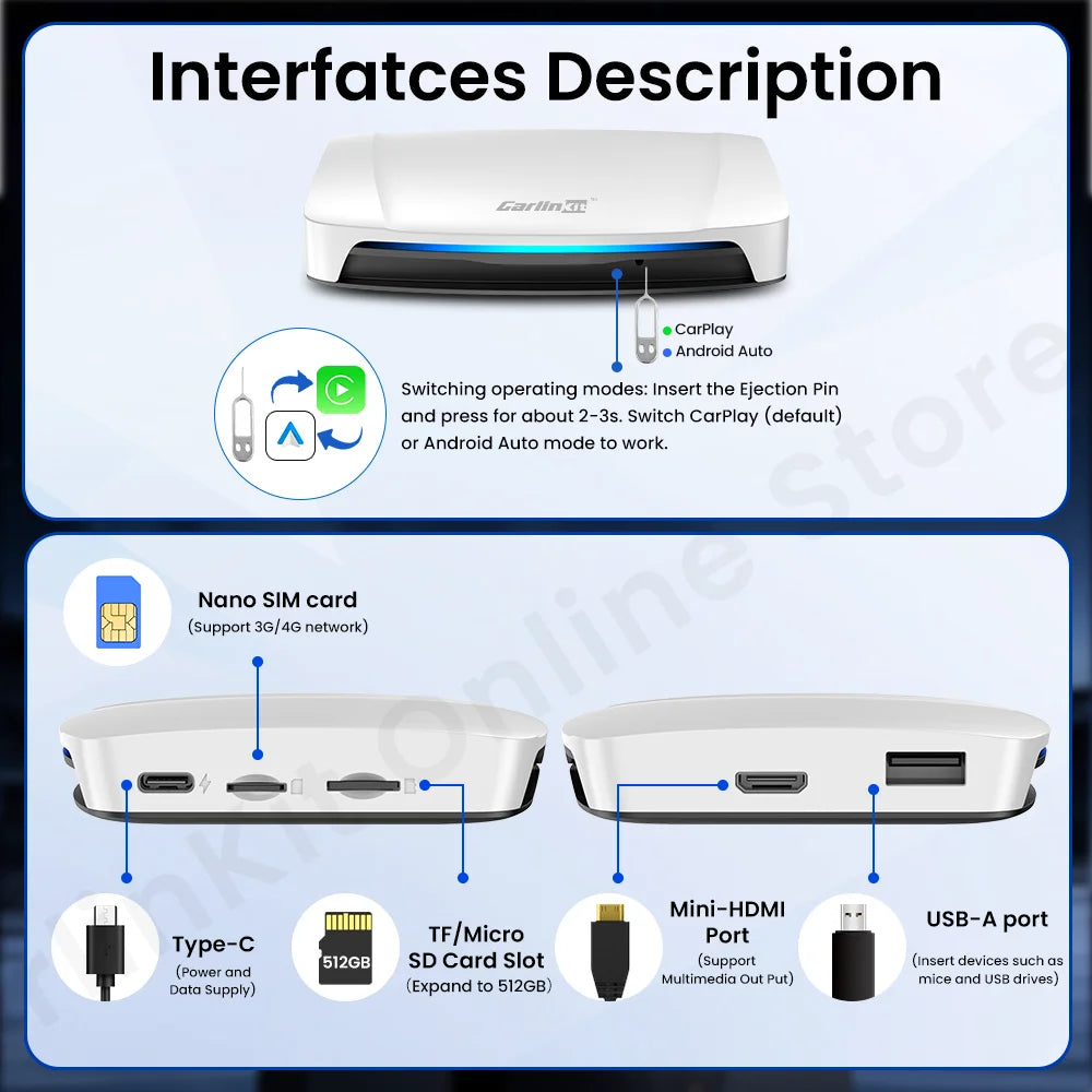 Carlinkit UHD Tv Box Android 13 Qualcomm SDM 660 8 Core Android Auto CarPlay Wireless Adapter Support Netfilx Youtube IPTV HDMI