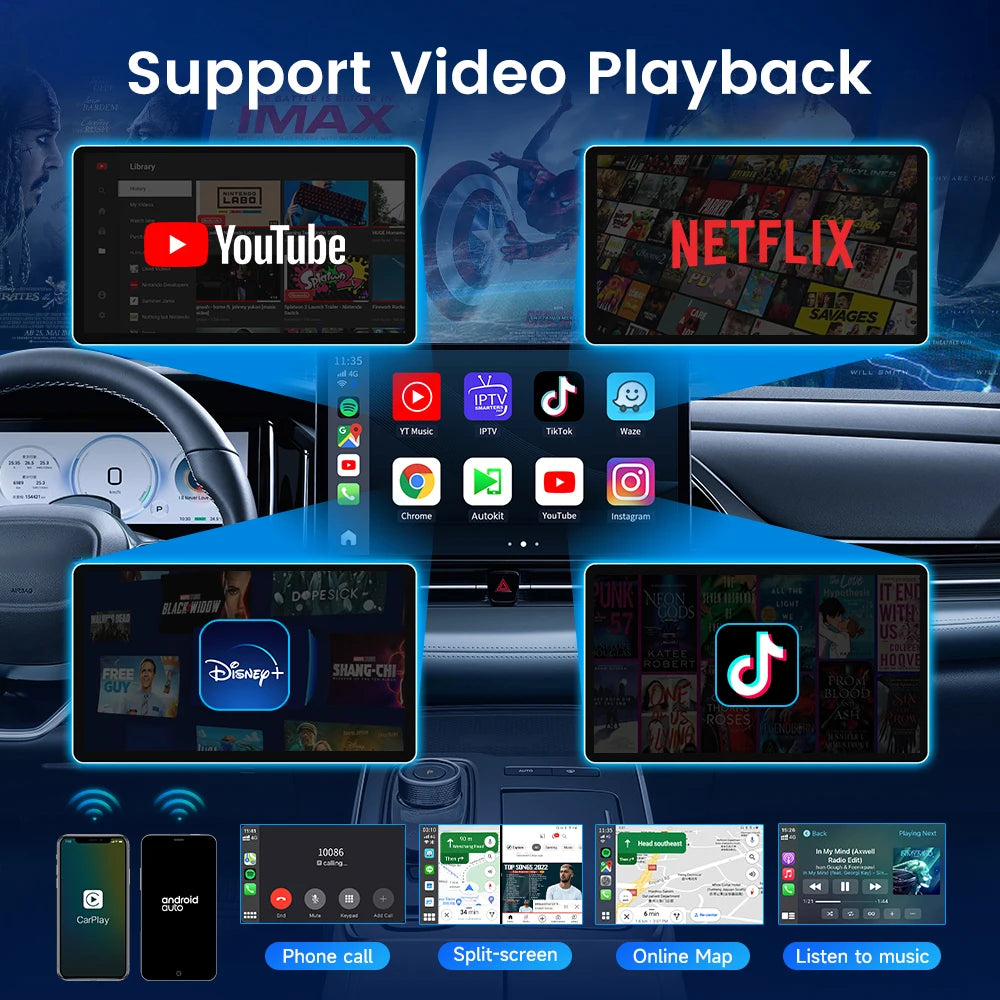 2025 Carlinkit Ai Box LED Android Wireless Carplay adapter Android 13 Qualcomm 6115 8-cores 64G Smart Tv Box For Netflix IPTV