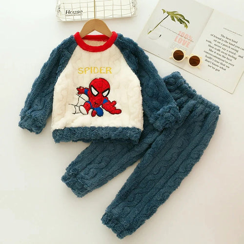 Winter Disney Children Clothing Boys Sleepwear Set Flannel Thick Long