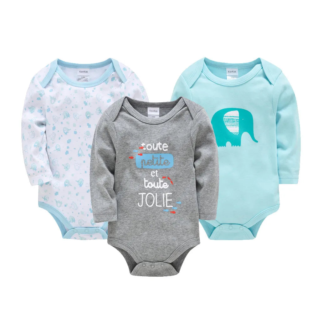 Kavkas Baby Boys Girls Bodysuit 3 PCS Long Sleeve 100% Cotton Baby