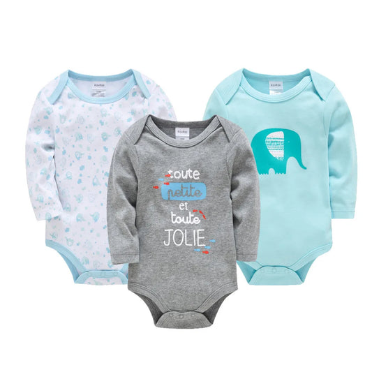 Kavkas Baby Boys Girls Bodysuit 3 PCS Long Sleeve 100% Cotton Baby