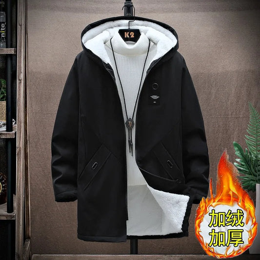 2024 Men's Add Velvet Classic Fashion Trend Long Windbreaker Autumn Men Casual Loose Large Size High-quality Hooded Coat