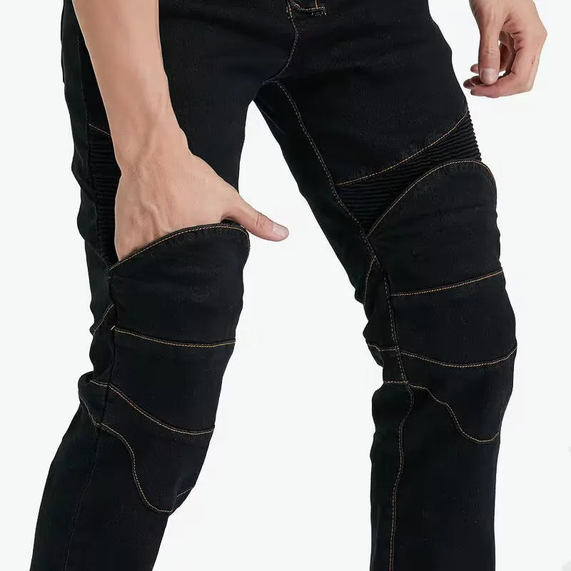 Men Jeans Embroidery Motorcycle Pants Pantalon Motocross Belt