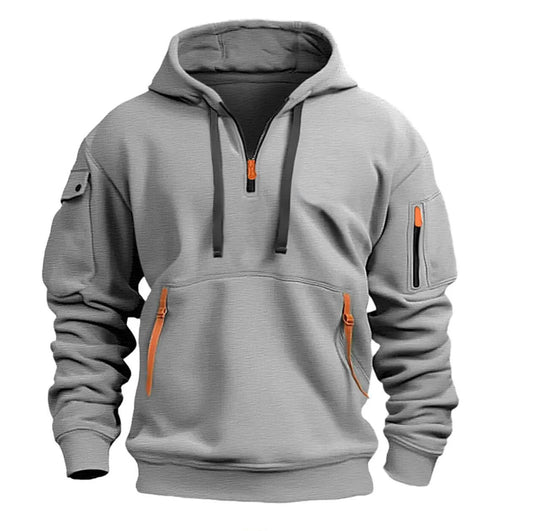 2024 New Multi Pocket Zipper Fleece Hooded Casual Shirt for Men and
