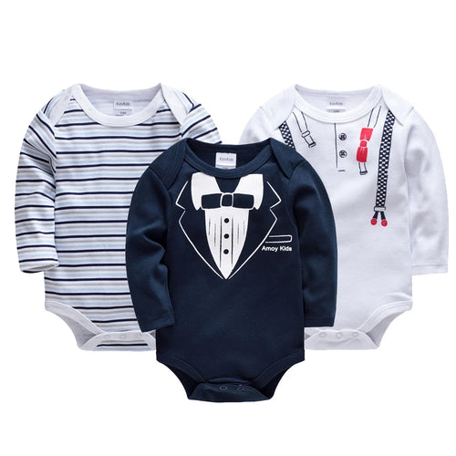 Kavkas Baby Boys Girls Bodysuit 3 PCS Long Sleeve 100% Cotton Baby