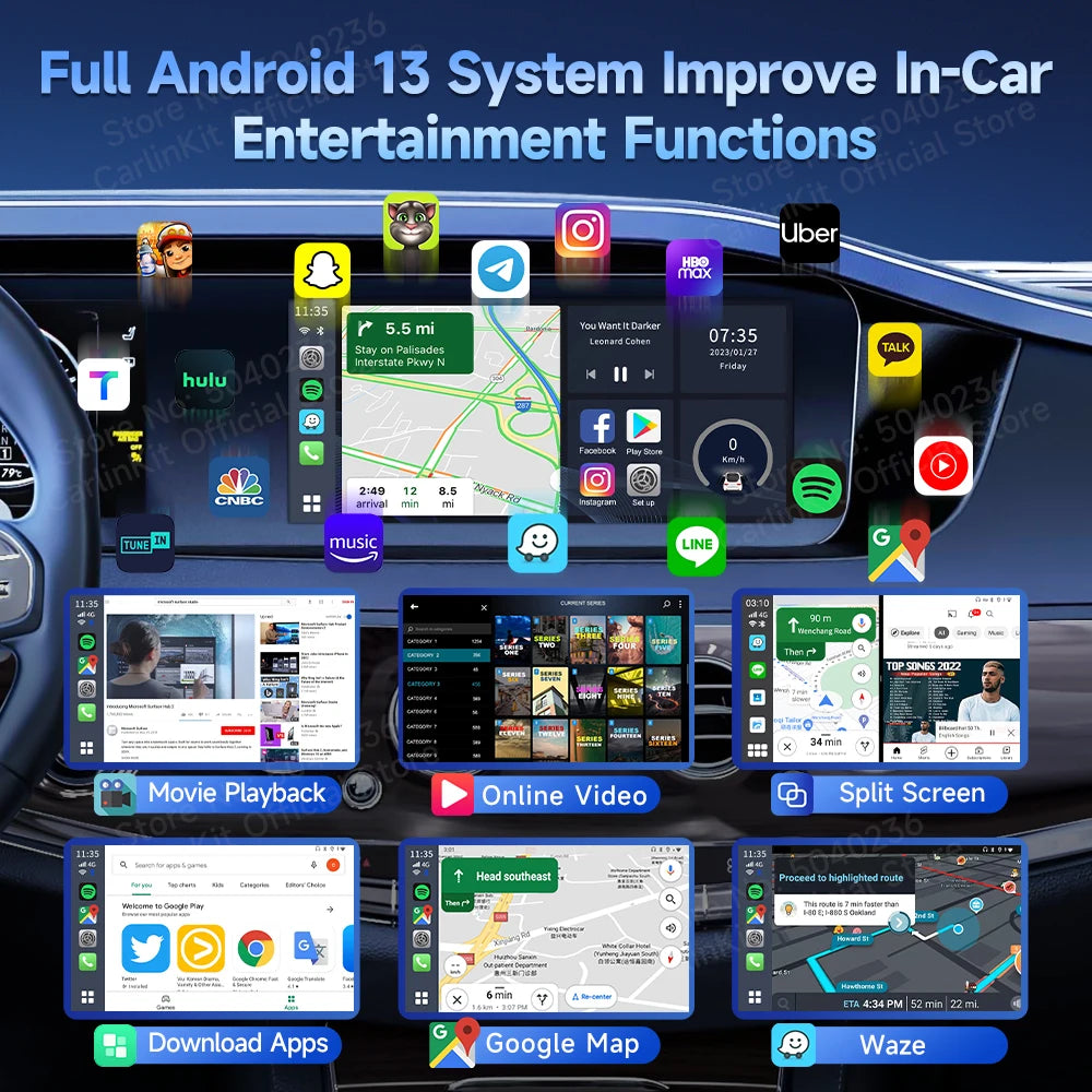CarlinKit CarPlay Ai Box Android 13 TV Box Support Netflix IPTV GPS Wireless Android Auto & CarPlay 4G LTE Genuine Qualcomm Chip