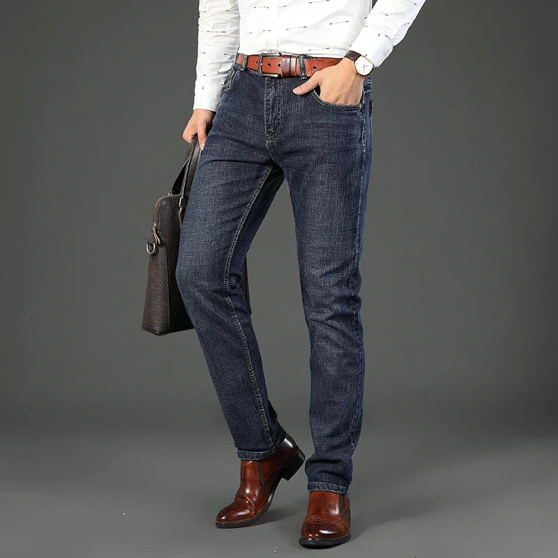 2024 New Spring Autumn Men Classic Jeans Business Fashion Straight