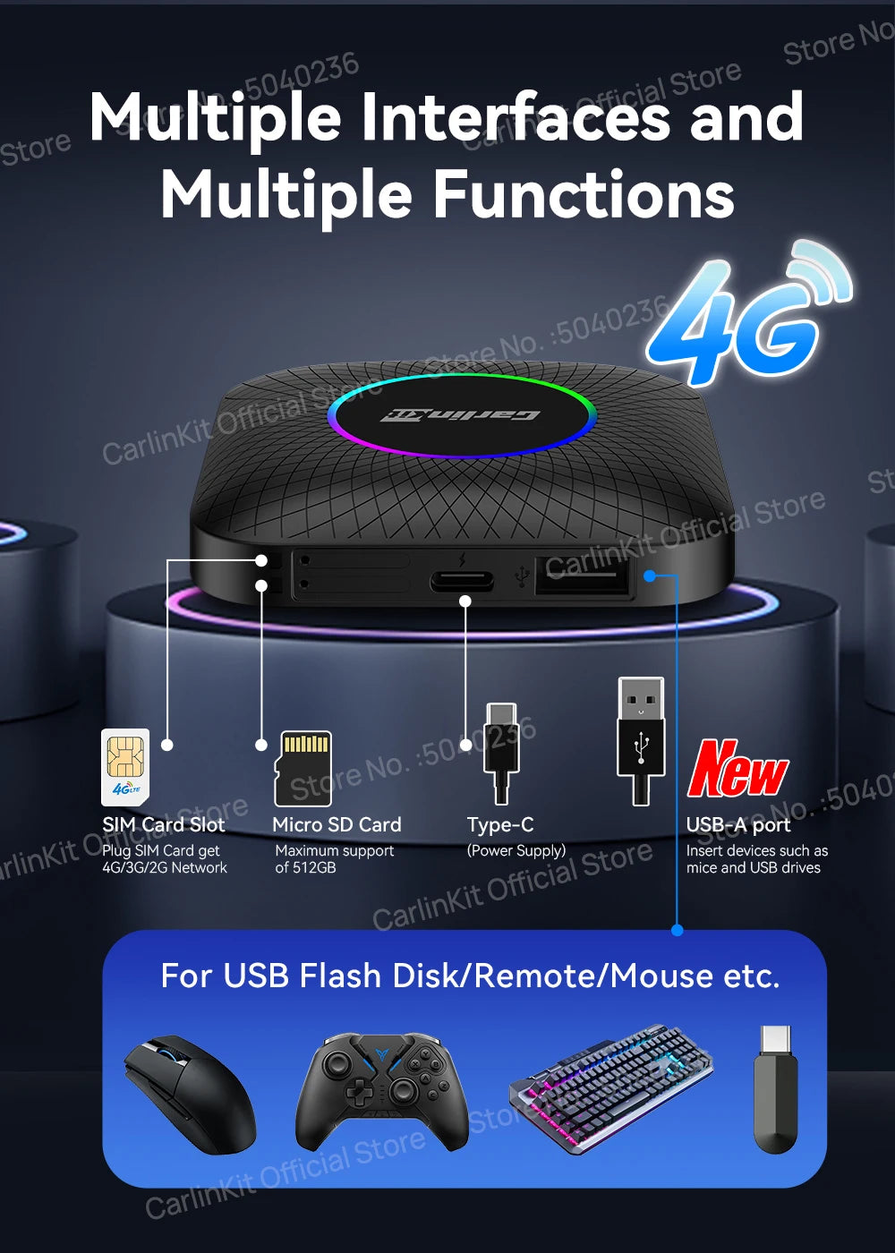 Carlinkit CarPlay Video Box LED Android 13 Wireless Android Auto SM6225 660 8-Core CarPlay Ai Box Support YouTube IPTV 512GB SD