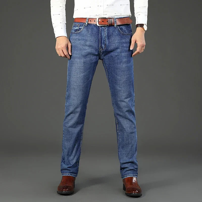 2024 New Spring Autumn Men Classic Jeans Business Fashion Straight