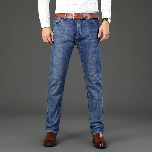 2024 New Spring Autumn Men Classic Jeans Business Fashion Straight