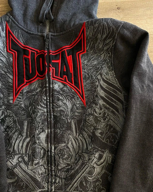 Streetwear Tapout Zipper Hoodie Y2K Clothes Women Men Retro Graphic Hip Hop Letter Oversized Hoodie Sweatshirt Punk Rock Jacket
