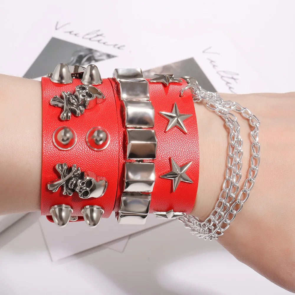 Punk Hip Hop 1Pc Cosplay Leather Armor Arm Cosplay Bracer Pirate Knight Gauntlet Wristband Bracer Accessories New Men's Bracelet