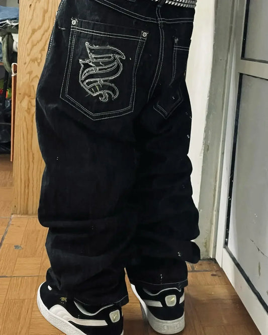 Y2K American Trendy Jeans Retro Gothic Graphic Embroidery Loose men s Jeans Harajuku Hip Hop Street Wide Leg Jeans Pants