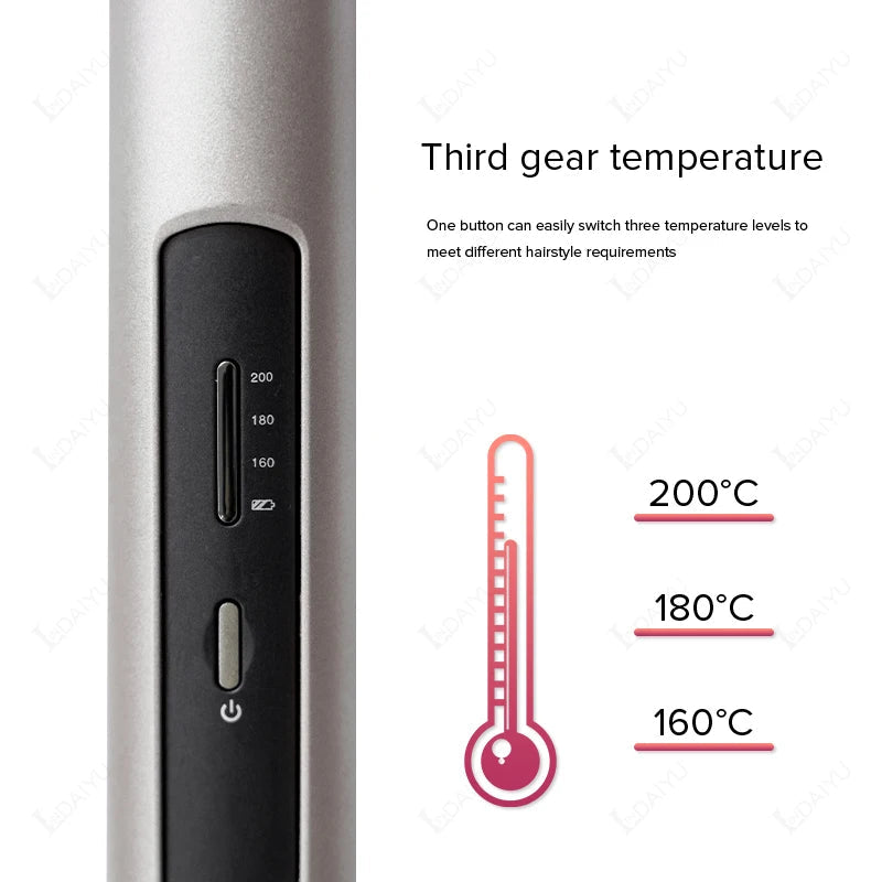 Cordless Hair Straightener Mini Portable Wireless Curler USB