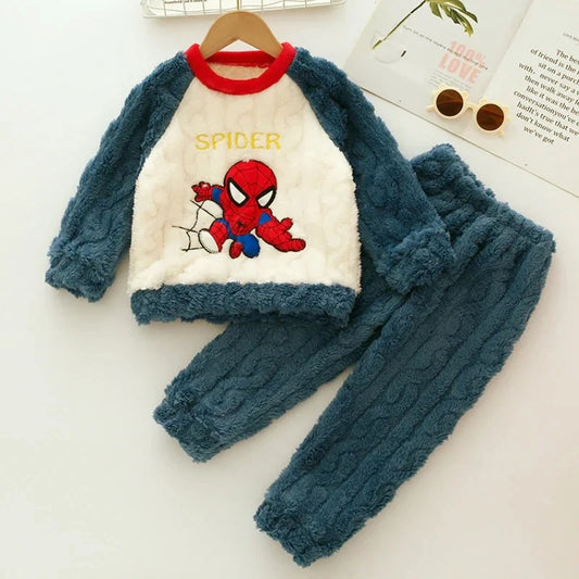 Winter Disney Children Clothing Boys Sleepwear Set Flannel Thick Long