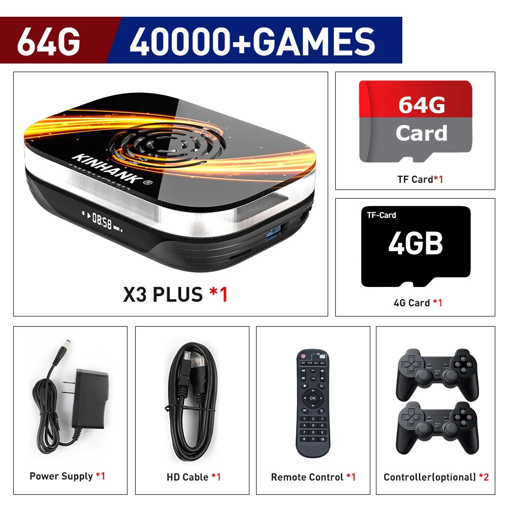KINHANK Super Console X3 Plus Retro Game Console 60000 Games for DC/SS/MAME/ARCADE 4K/8K HD TV Video Game Player Gift for Kid