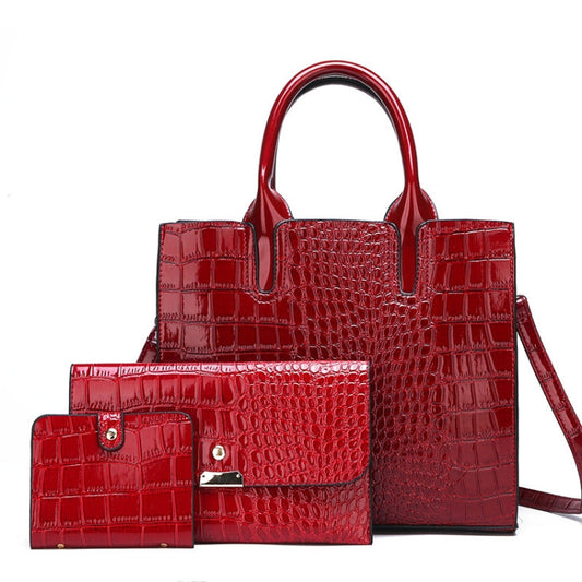 3-in-1 Women Handbag Simple Versatile Crocodile Pattern Large Shoulder