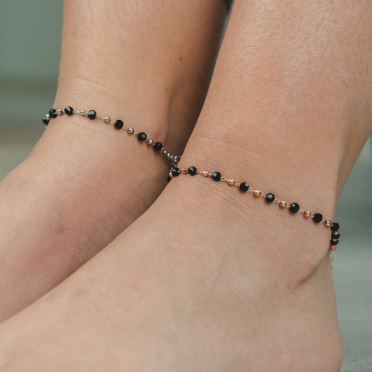 Asian Black Bead Chain Nazaria protection Indian Payal Emo Anklet