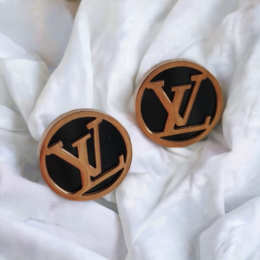 Large Round Black Elegant Rose Gold Plated Stud Earrings