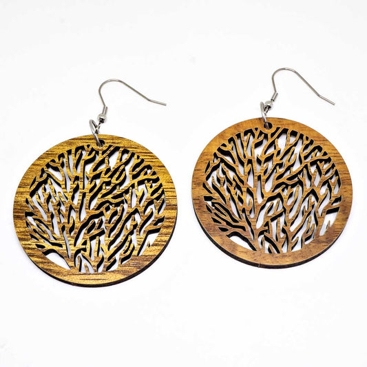 925 Sterling Koa Wood Abalone Hook Earring - Monstera Leaf