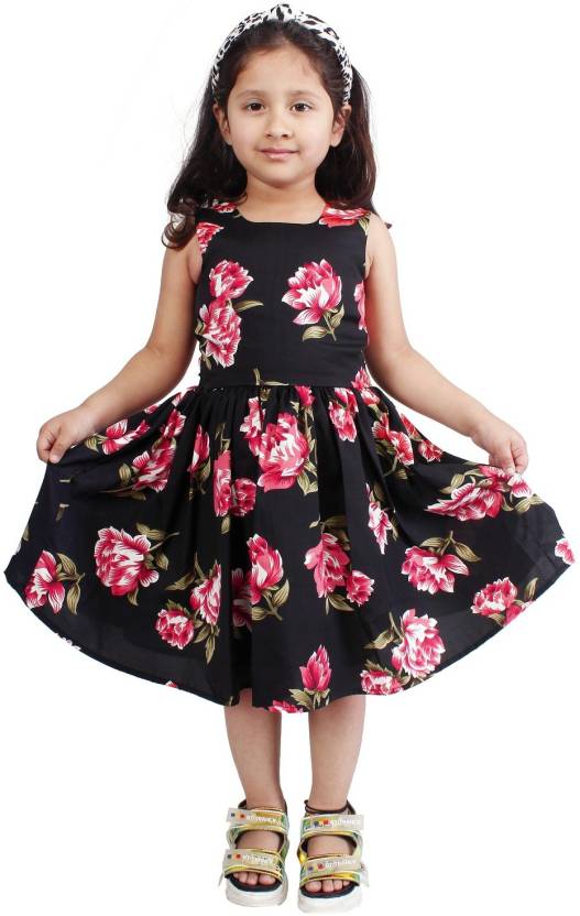 Girls Below Knee Casual Dress  (Multicolor, Sleeveless)