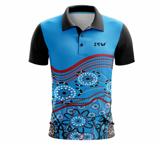 Men Printed Polo Neck Polyester Dryfit T-Shirt Light Blue Half Sleeve