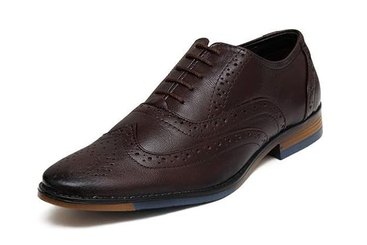 Men Genuine Leather Formal Brogue Shoe (Size-UK-6 (Color-BROWN)