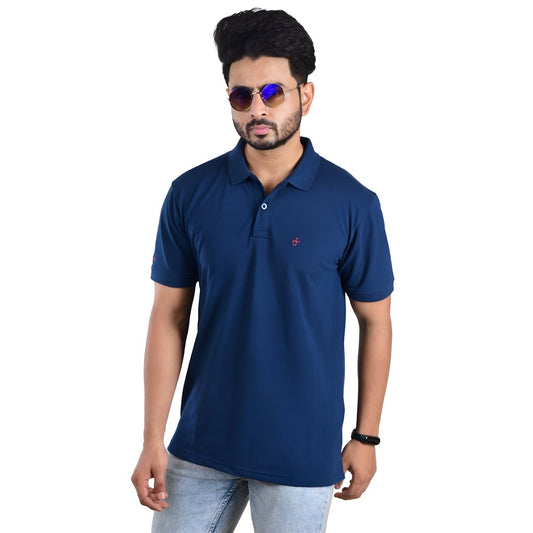 Stylish Casual Fit Polo Neck T-Shirts For Men Size L Color Blue