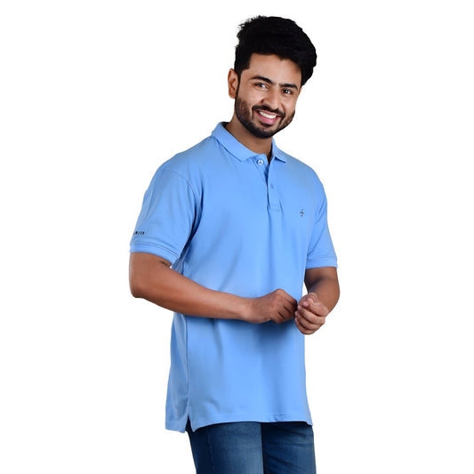 Stylish Casual Fit Polo Neck T-Shirts For Men Size M Color Light Blue